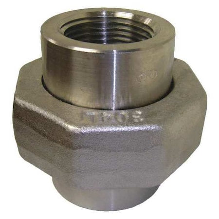2 in NPT 304 Stainless Steel Union, Class 3000, Female-Female, 3-7/16 in Overall Length