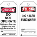 Lockout Tag, Danger/Peligro, Polyester, 3 in Width, 5 3/4 in Height, Write On Surface: Yes