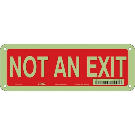 Exit Sign, Plastic, 10" W, 3-1/2" H, Not An Exit, Red, White