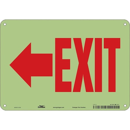 Exit Sign, Plastic, 10" W, 7" H, Exit, White
