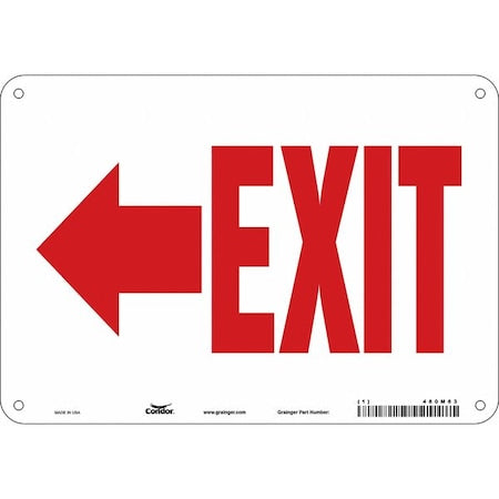 Exit Sign, Plastic, 10" W, 7" H, Exit, White