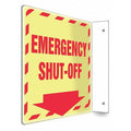 EMERGENCY SHUT-OFF, 8 in W x 8 in H, L-Shape Projection, PETG, 480X83
