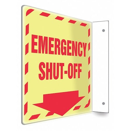EMERGENCY SHUT-OFF, 8 in W x 8 in H, L-Shape Projection, PETG, 480X83