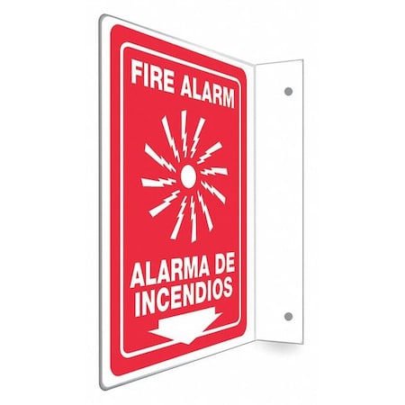 High Visibility Safety Sign, 12 in Height, 9 in Width, PETG, L-Shape Projection, English, Spanish