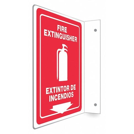 High Visibility Safety Sign, 12 in Height, 9 in Width, PETG, L-Shape Projection, English, Spanish