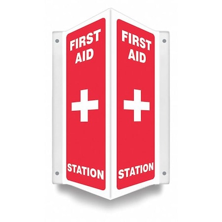 No Header, FIRST AID STATION, 7 1/2 in W x 12 in H, V-Shape Projection, PETG