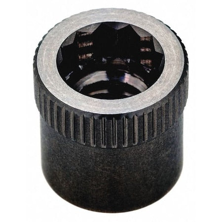 Nut Insert, 1/4"-20 Thrd Sz, 27/64 in L, Round, Steel, Black Oxide, 5 PK