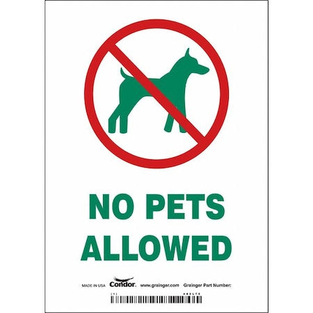 NO PETS ALLOWED, 5 in W x 7 in H, Vertical Rectangle, Vinyl, 485L75