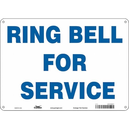 RING BELL FOR SERVICE, 14 in W x 10 in H, Horizontal Rectangle, Aluminum, 485M87