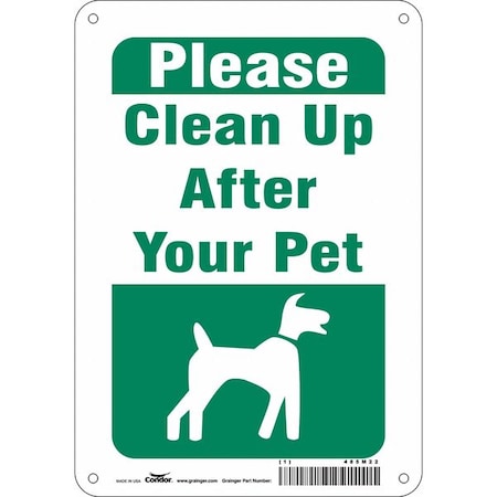 PLEASE CLEAN UP AFTER YOUR PET, 7 in W x 10 in H, Horizontal Rectangle, Polyethylene, 485M22