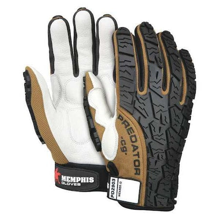 Predator Multi-Task Mechanics Gloves, Cow Grain Leather Palm, Spandex Back, 2XL, Black/Brown/White