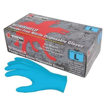 Disposable Nitrile Gloves, Food Grade, Palm Thickness 4 mil, Powder-Free, XL, (10), Blue, PK100