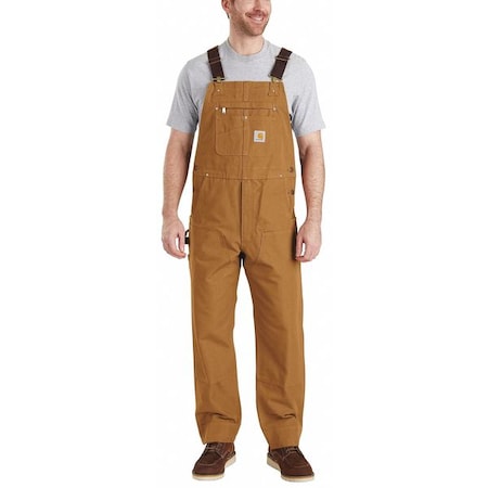 102776 Bib Overalls, Cotton, 12 oz Fabric Weight, 34 in Inseam, Brown, 38 x 28