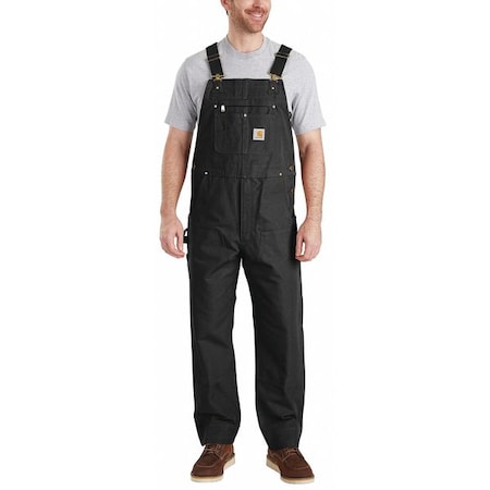 102776 Bib Overalls, Cotton, 12 oz Fabric Weight, 30 in Inseam, Black, 48 x 28