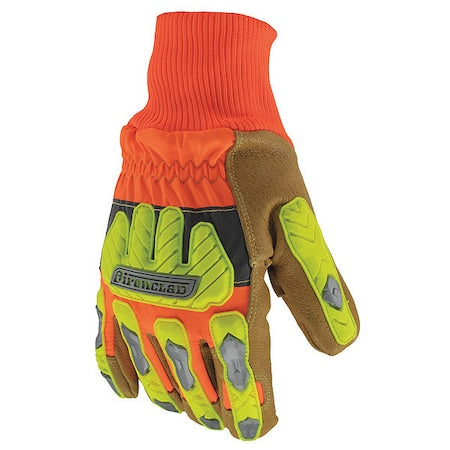 Cold Protection Gloves, Pigskin Leather Palm, Knit Cuff, Orange/Tan, 1 PR