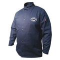 Welding Jacket, Cotton, 9 oz, 32 in Length, Hook-and-Loop Closure, 1 Pockets, Navy, 2XL