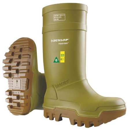 Men's Dunlop Rubber Boot, Steel Toe, 16" Height, Green, 11