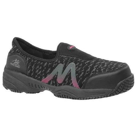 Women's Loafer Shoe, 7 1/2, Composite Toe, 3 1/2 in H, Black, 50180