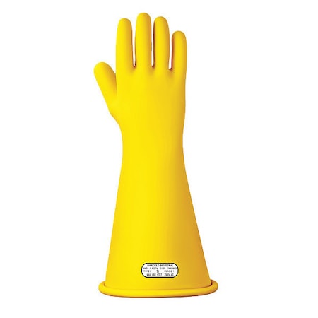 Electrical-Insulating Gloves, 7,500V AC, 11,250V DC, Rubber, 16" Length, Yellow, Size 8