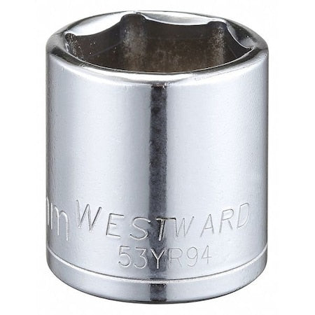 WESTWARD 3/8 in Drive, 22mm Hex Metric Socket, 6 Points,  Steel, Chrome, 22 mm
