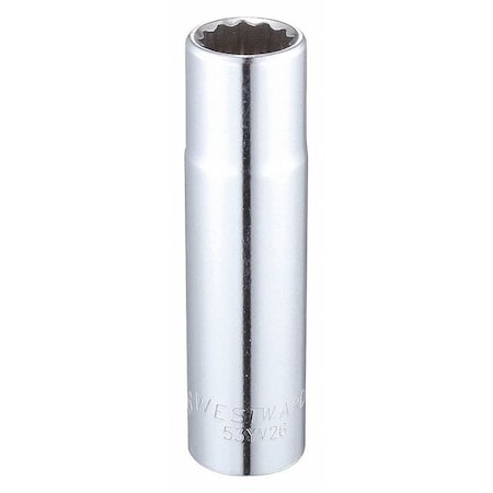 WESTWARD 1/2 in Drive, 9/16" Triple Square SAE, Socket, 12 Points,  Steel, Chrome, 9/16 in