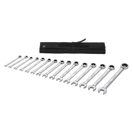 Ratcheting Wrench Set, Metric, 6 mm to 20 mm Head Sizes, 15-Piece