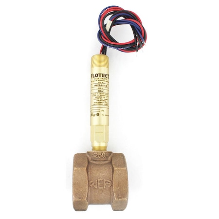 Mini-size flow switch, brass upper and lower body, 1-1/2" NPT, brass tee.