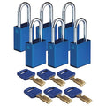 Lockout Padlock, Keyed Alike, Aluminum, Blue, 1 1/2 in Shackle Height, 1 1/2 in Body Width, 6 PK