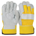 Leather Gloves, Cowhide, Safety Cuff, Wing Thumb, Full Finger, Yellow, L, 12 PK