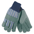 Leather Gloves, Leather, Knit Cuff, Wing Thumb, Full Finger, Blue/Gray, L, 12 PK