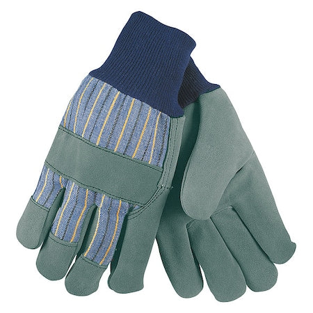 Leather Gloves, Leather, Knit Cuff, Wing Thumb, Full Finger, Blue/Gray, L, 12 PK