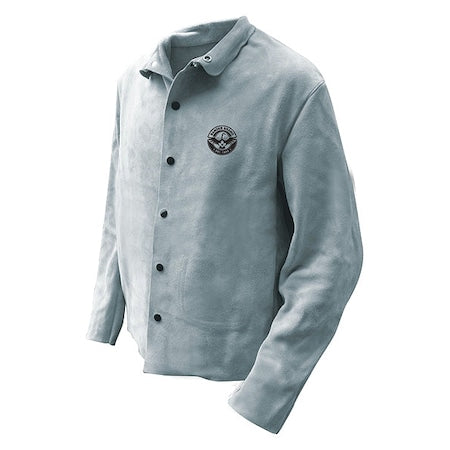 Welding Jacket, Cowhide, Snaps Closure, Inside Pocket Pockets, Gray, 3XL