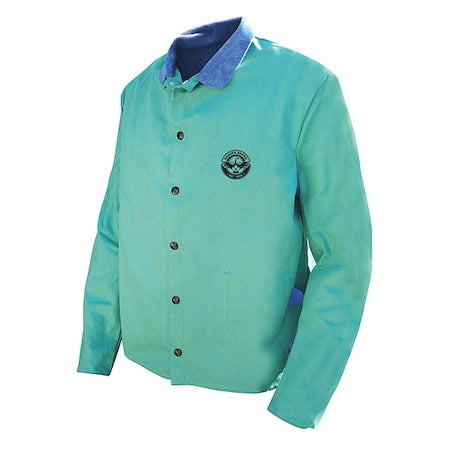 Welding Jacket, Cowhide, Snaps Closure, Inside Pocket Pockets, Blue/Green, XL