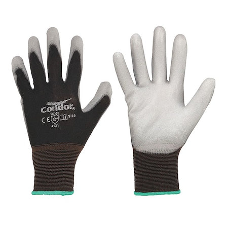 Coated Gloves, Polyurethane, Nylon, Smooth, ANSI Abrasion Level 3, Gray/Black, 3XL, 1 Pair