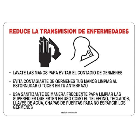 Covid 19 Sign 10X14 Spanish Reduce Disea, 10 in Height, 14 in Width, Aluminum, Spanish