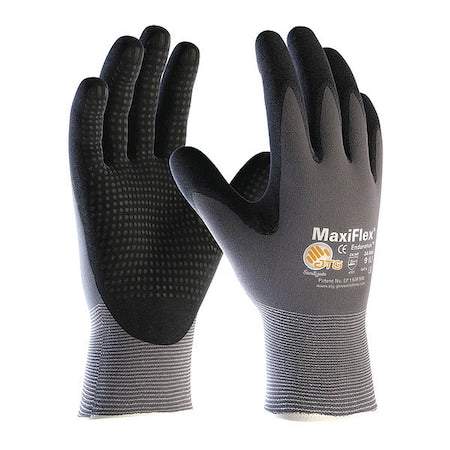 Coated Gloves, Foam Nitrile, Dotted, Palm, 3 Abrasion Level, Gray/Black, M (8) 12 PK