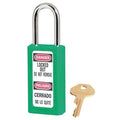 Lockout Padlock, Keyed Alike, Thermoplastic, Green, 1 1/2 in Shackle Height, 1 1/2 in Body Width