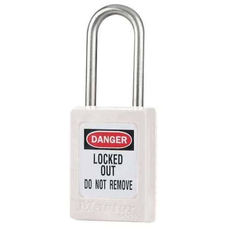 Lockout Padlock, Keyed Different, Thermoplastic, White, 1 1/2 in Shackle Height, 1 No. of Keys