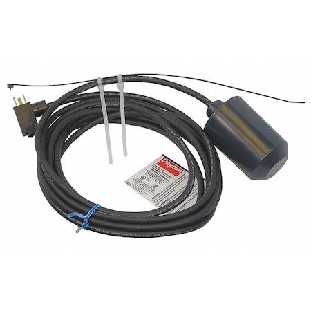 Float Switch, 115VAC, Piggyback, 10 ft Cord Lg, 13 A Amps