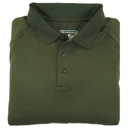 Tactical Polo Shirt, 100% Polyester, Button, 2 Pocket(s), Olive Green, L