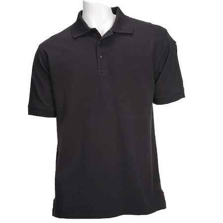 Tactical Polo Shirt, 100% Cotton, Button, Black, XL