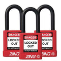 Lockout Padlock, Keyed Alike, Aluminum, Red, 1 1/2 in Shackle Height, 1 1/2 in Body Width, 3 PK