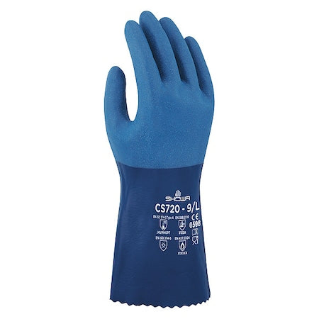 CS720 Chemical Resistant Gloves, Cotton, Nitrile, Polyester, 12 in L, Blue, S, 1 PR