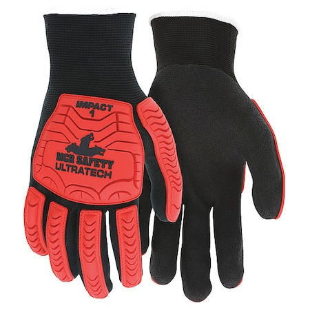 Coated Gloves, Nitrile, Dotted, Palm and Fingers, 3 Abrasion Level, Black/Red/White, XL (10) 12 PK