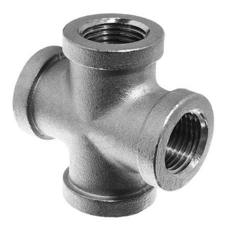 Stainless Steel Class 150 Pipe Fitting, 1/4 in BSPT Female Threaded Cross