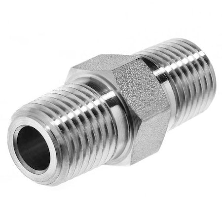 Adapter, Stainless Steel, 3/8 in NPT Male x 3/8 in BSPP Male, 7/8 in Hex, 1 7/16 in Overall Length