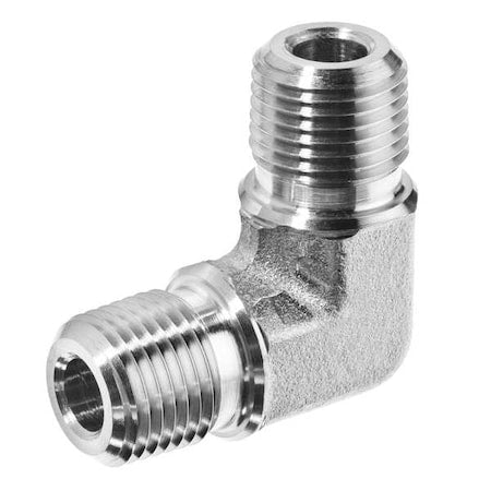 Stainless Steel 90- Degree Elbow Fitting, 1/4 in NPT Male x 1/4 in NPT Male, 7,500 psi Max Pressure