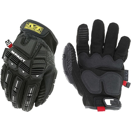 Mechanics Gloves, Synthetic Leather Back, Hook-and-Loop, Black/Gray, 9