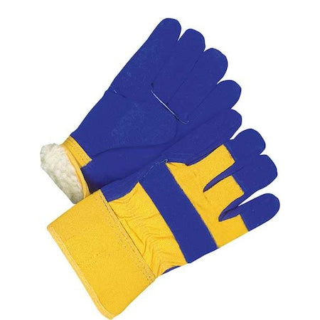 Leather Gloves, Cowhide, Safety Cuff, Wing Thumb, Full Finger, Blue, Ladies, 1 PR