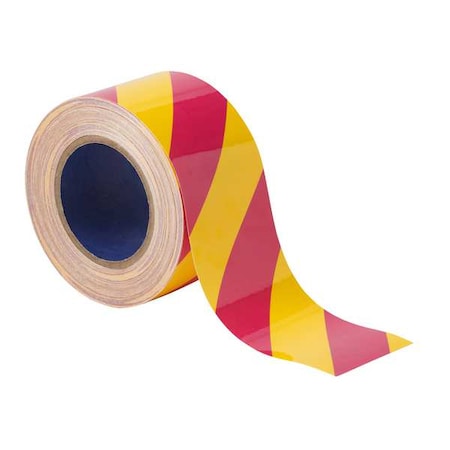 Floor Marking Tape, Polyester, No Legend, Magenta; Yellow, 3 in W., 8 mil Thickness